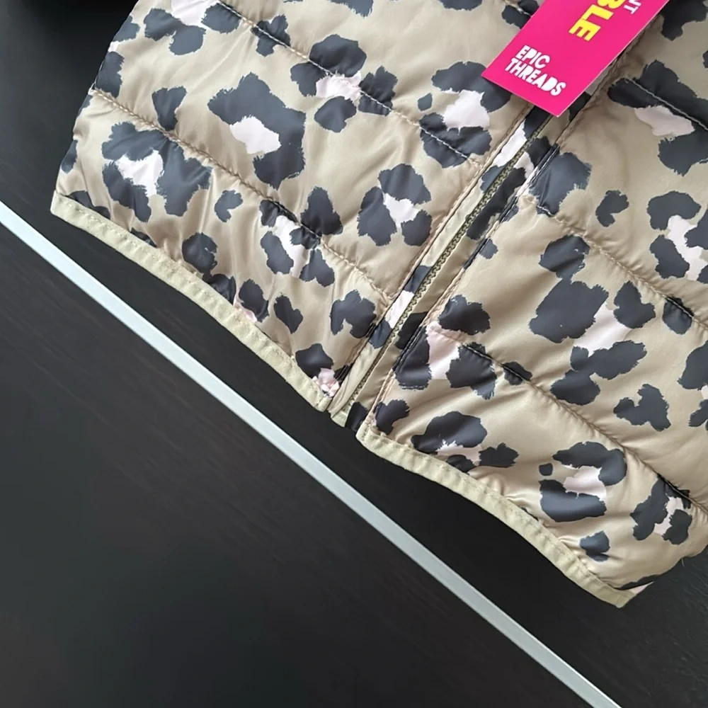Epic Threads Girls Quilted Puffer Leopard Print Packable Jacket